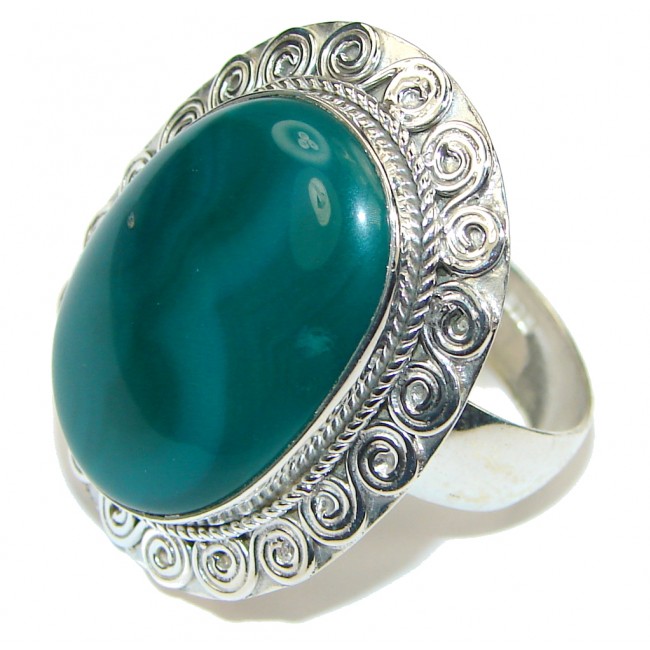 Big! Green Island! Agate Sterling Silver Ring s. 11