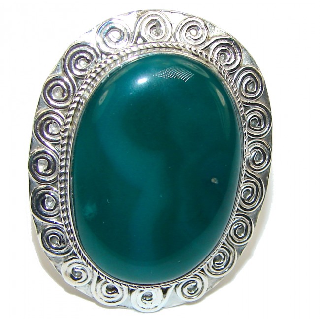 Big! Green Island! Agate Sterling Silver Ring s. 11