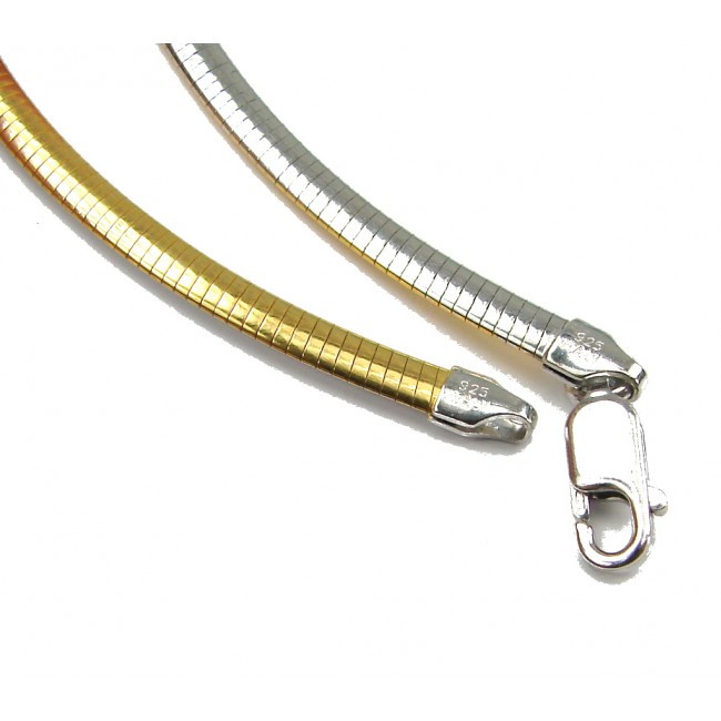 Reversible Omega Rhodium Plated, Gold Plated Sterling Silver Chain 18'' long, 3 mm wide