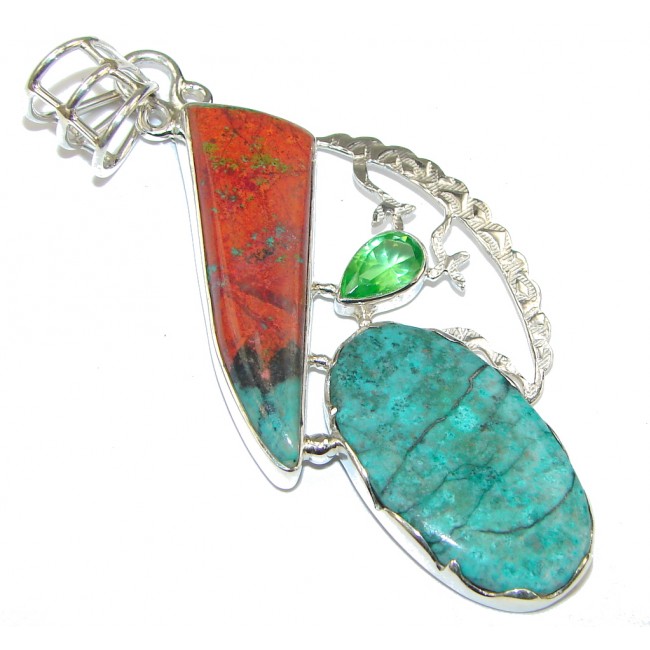 Big! Excellent Design! AAA Red Sonora Jasper Sterling Silver Pendant