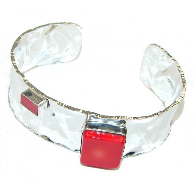 Falling In Love!! Red Fossilized Coral Sterling Silver Bracelet / Cuff