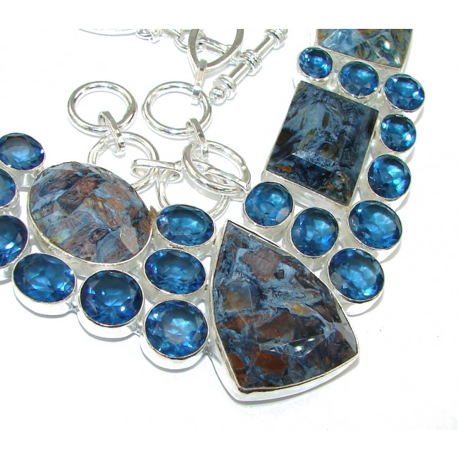 Gorgeous Design! AAA Blue Pietersite & London Blue Topaz Sterling Silver necklace