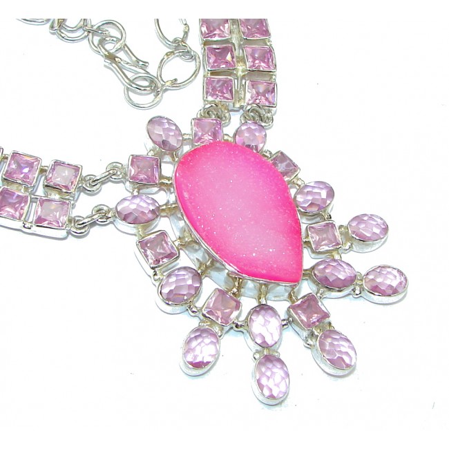 Princess Style! Pink Agate Druzy Sterling Silver necklace