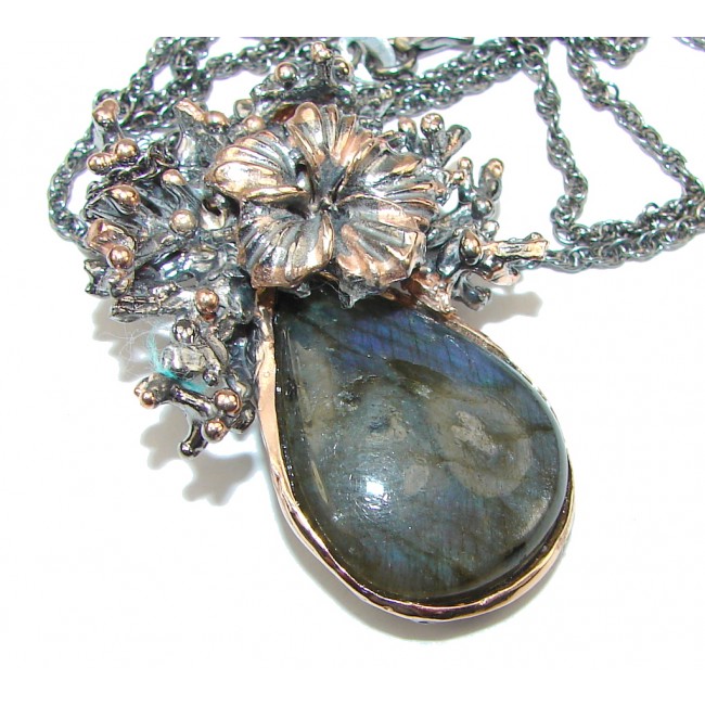 Italy Made! Blue Labradorite, Rose Gold Plated, Rhodium Plated Sterling Silver necklace