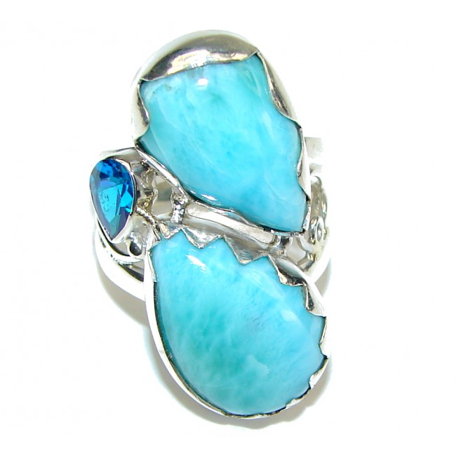 Natural Beauty! AAA Larimar & London Blue Topaz Sterling Silver Ring s. 9