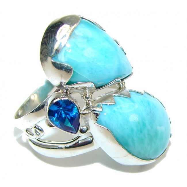 Natural Beauty! AAA Larimar & London Blue Topaz Sterling Silver Ring s. 9