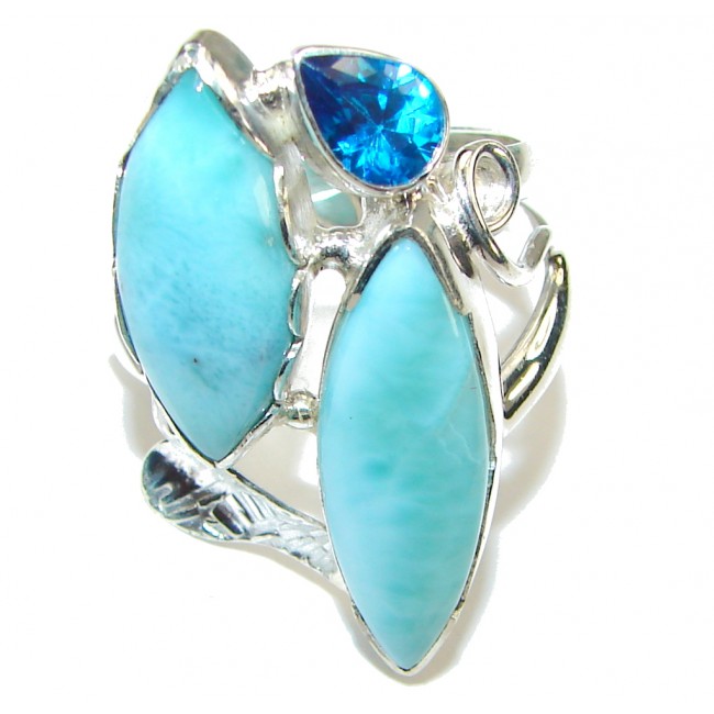 Tropical Glow! AAA Blue Larimar & London Blue Topaz Sterling Silver Ring s. 8 1/2