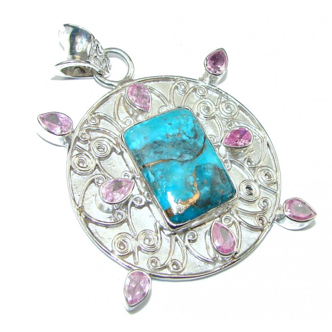Mystic Sky! Copper Blue Turquoise Sterling Silver Pendant