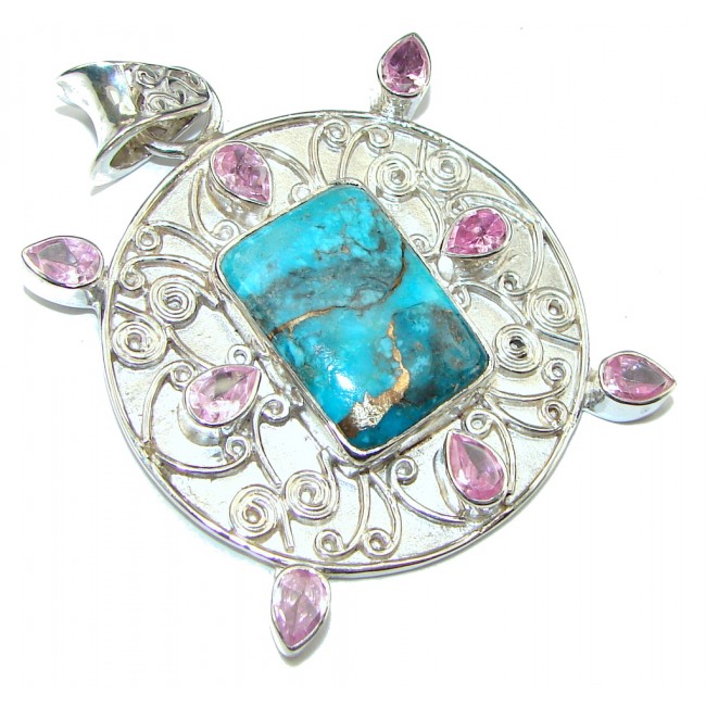 Mystic Sky! Copper Blue Turquoise Sterling Silver Pendant