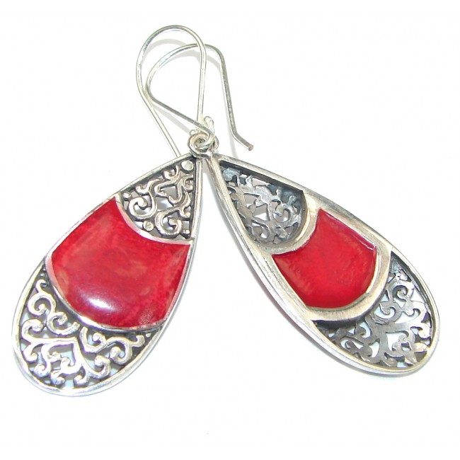 Delicate! Red Fossilized Coral Sterling Silver earrings