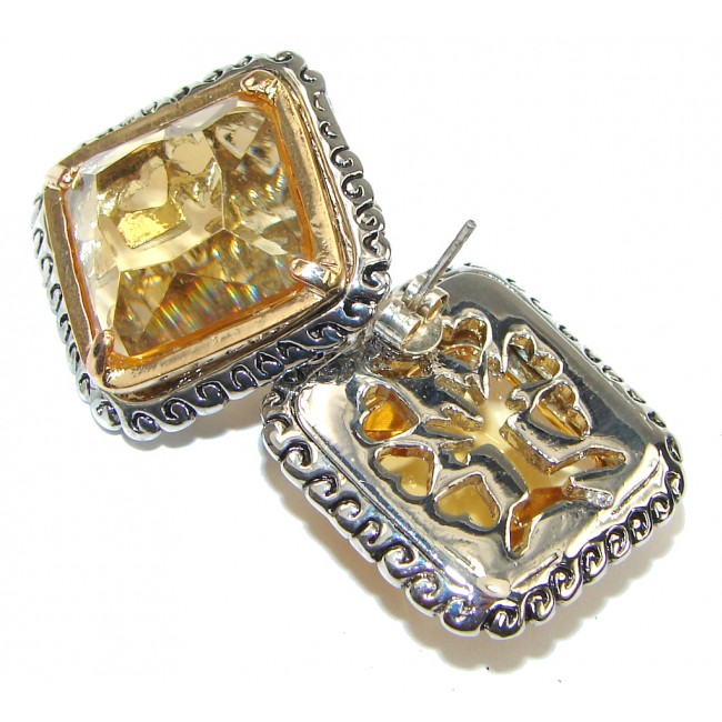 Big! Fancy Quality! Golden Topaz Quartz Sterling Silver earrings