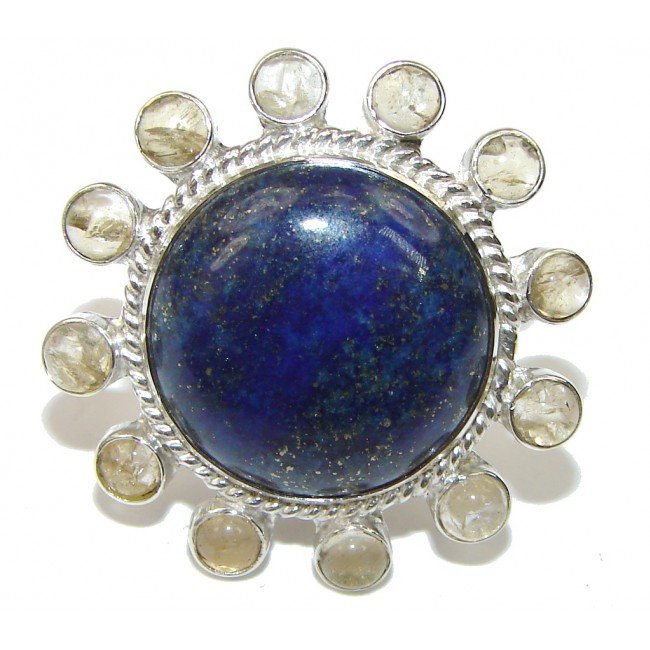 Stylish! Blue Lapis Lazuli Sterling Silver Ring s. 9 1/2