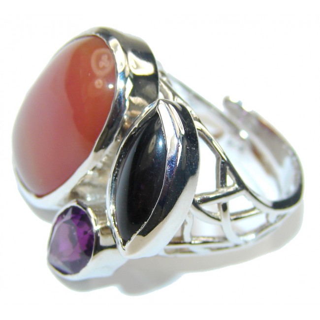Pale Beauty! Orange Agate Sterling Silver Ring s. 8- adjustable