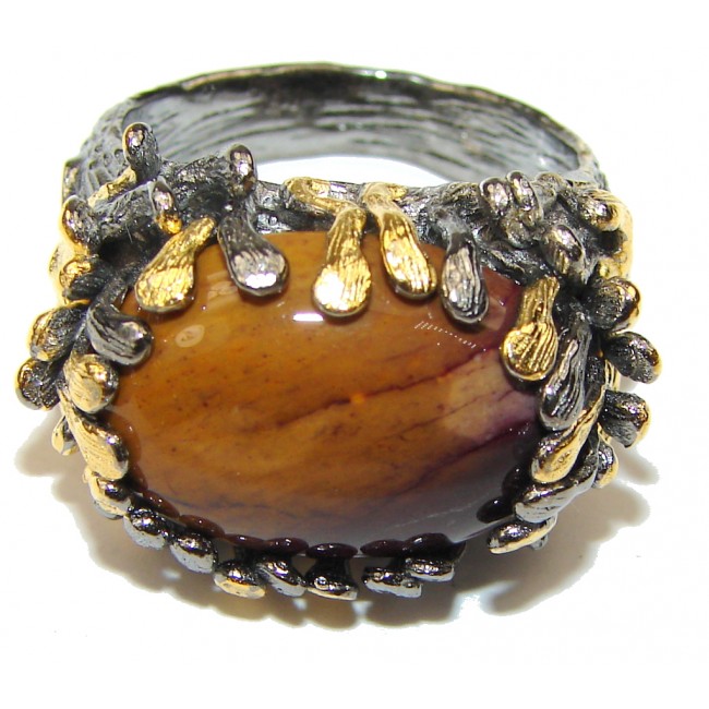 Exclusive Style! Mookaite, Rhodium Plated, Gold PLated Sterling Silver Ring s. 7 1/4