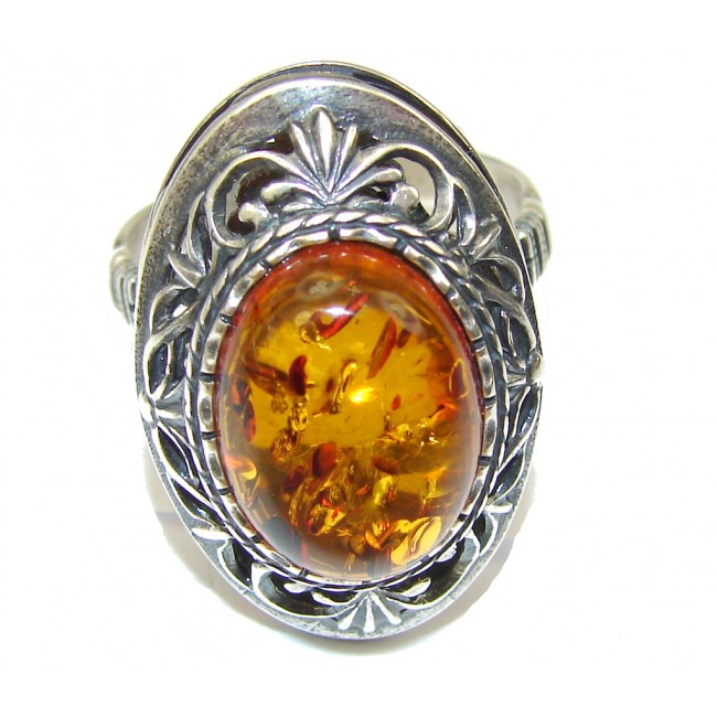 Big! Special Secret! AAA Baltic Polish Amber Sterling Silver Ring s. 11