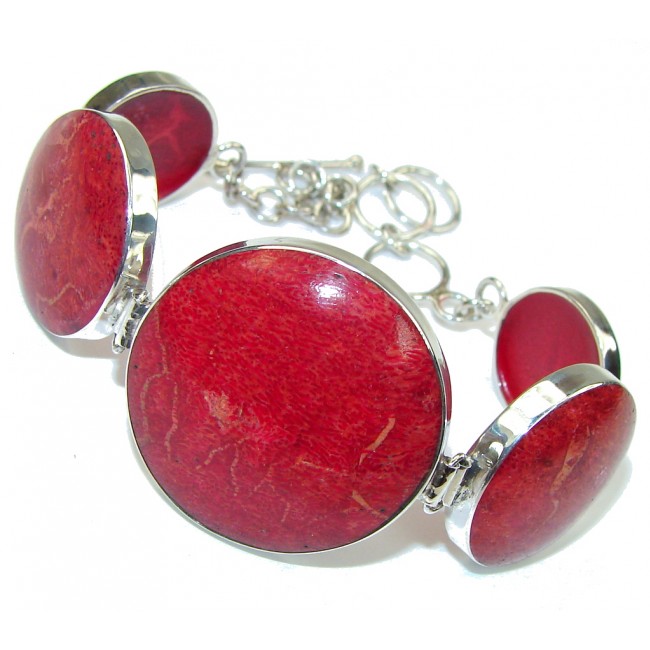 Lovely Night! Red Fossilized Coral Sterling Silver Bracelet