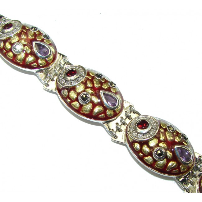 Royal Design! Purple Amethyst & Garnet Sterling Silver Bracelet