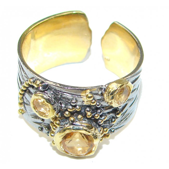 Perfect Design! Citrine, Gold Plated, Rhodium PLated Sterling Silver Ring s. 6 - adjustable