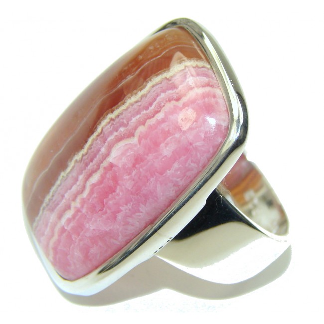 Amazing! AAA Pink Rhodochrosite Sterling Silver ring s. 8 1/2
