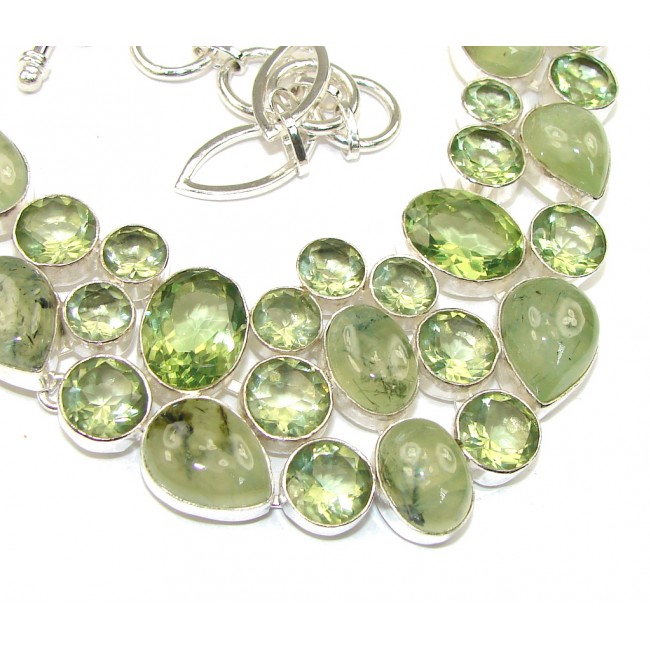 Heavenly Love!! Green Moss Prehnite Sterling Silver necklace