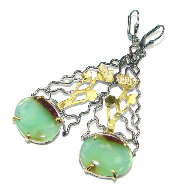 Stylish! Bohemian Style Peruvian Opal Gold Over Sterling Silver earrings / Long
