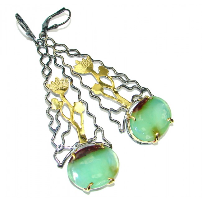 Stylish! Bohemian Style Peruvian Opal Gold Over Sterling Silver earrings / Long