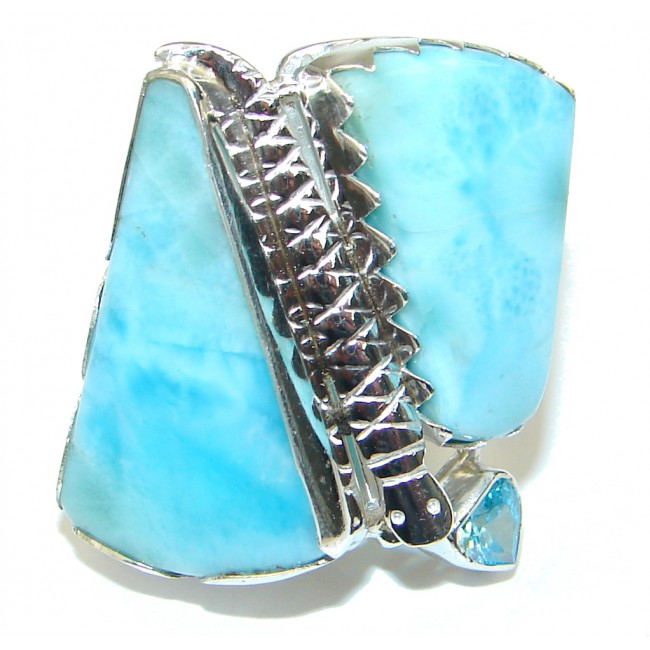 Caribbean AAA Blue Larimar & Swiss Blue Topaz Sterling Silver Ring s. 6 1/4
