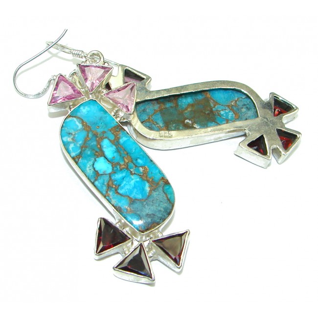 Big! Excellent Blue Copper Turquoise Sterling Silver earrings