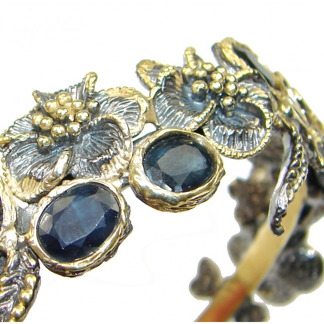 Beautiful! Deep Blue Sapphire Two Tones Sterling Silver Bracelet