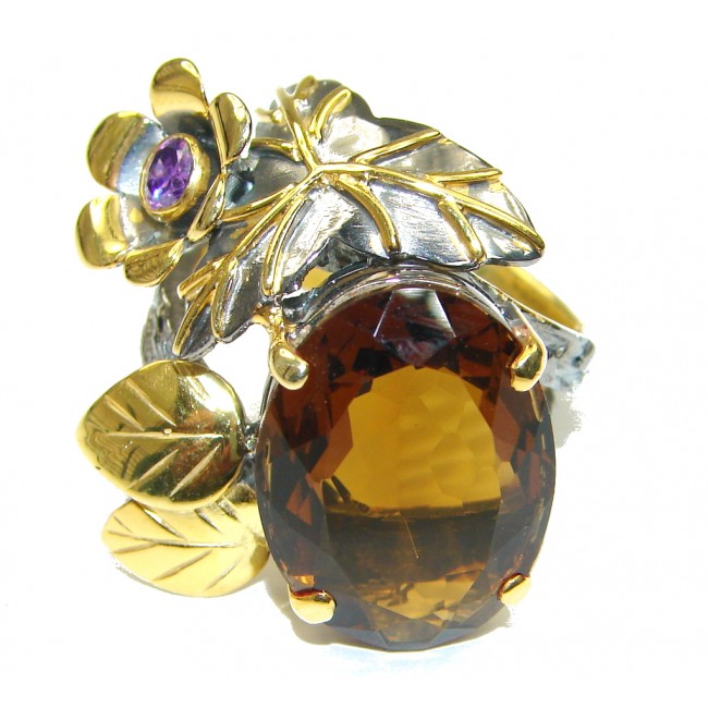 AAA Smoky Topaz, Gold Plated Rhodium Plated Sterling Silver ring s. 8