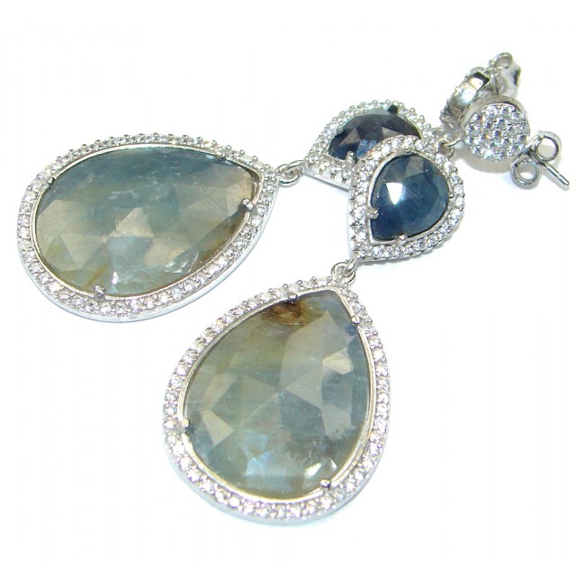 Victorian Style! Blue Sapphire & White Topaz Sterling Silver earrings