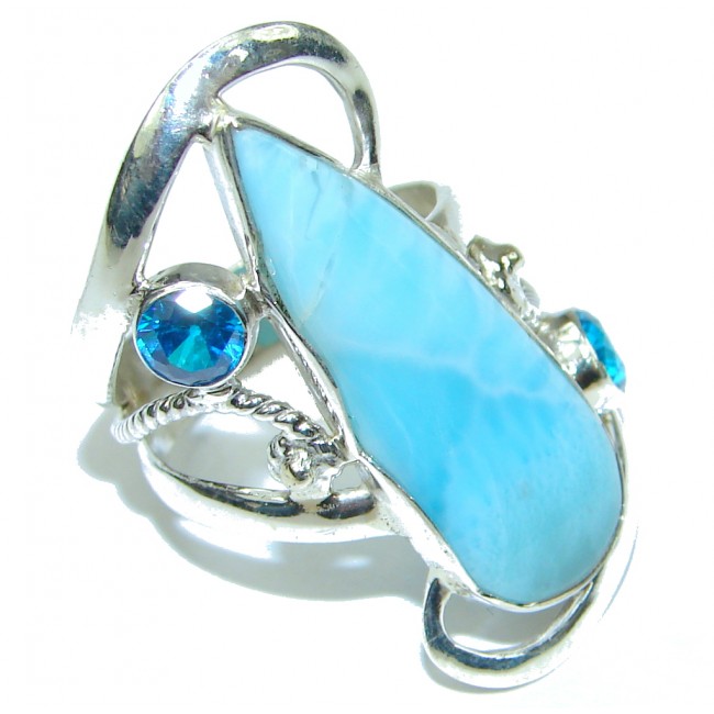 Natural Caribbean Sea Blue Larimar Sterling Silver Ring s. 8