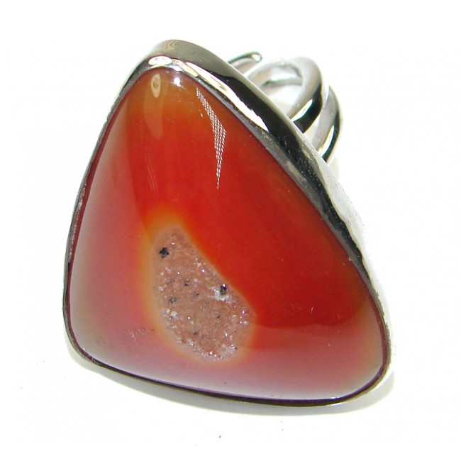 Classy Brown Agate Druzy Sterling Silver Ring s. 8 adjustable