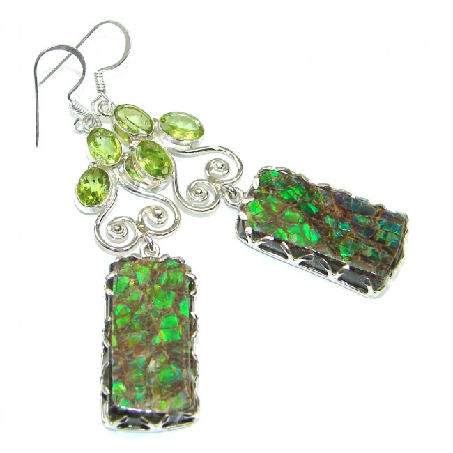 Shocking Beauty! Green Ammolite Sterling Silver earrings