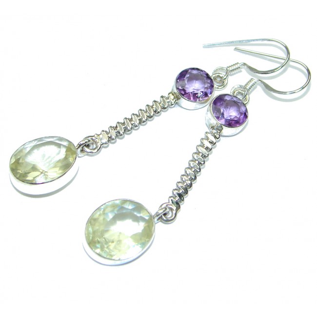 Delicate! Purple Amethyst & Citrine Sterling Silver earrings