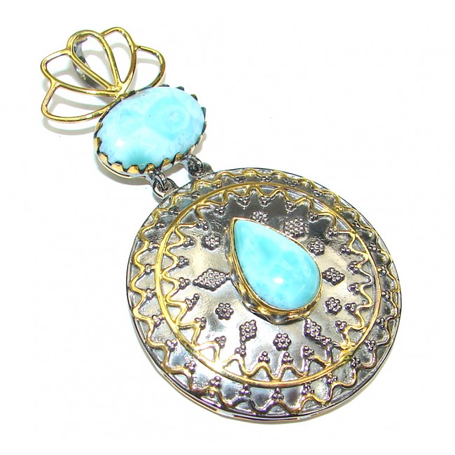 Big! Gorgeous Blue Larimar, Gold Plated, Rhodium Plated Sterling Silver Pendant