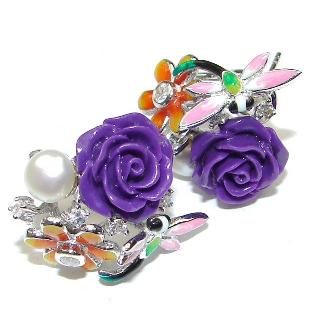 Garden Design! Purple Pearl Mass Sterling Silver earrings