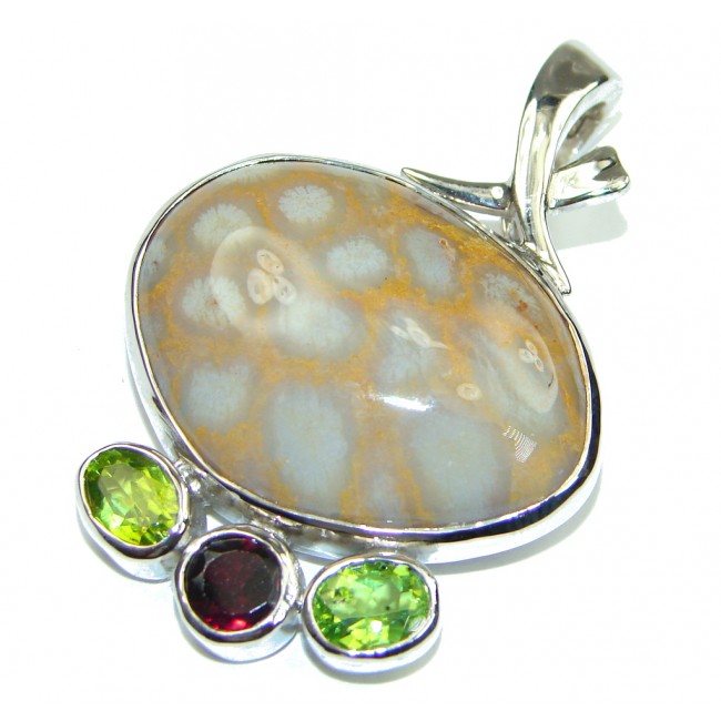 Excellent! Brown Fossilized Coral Sterling Silver pendant