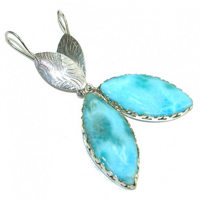 Caribbean Style! Blue Larimar Sterling Silver earrings / Long