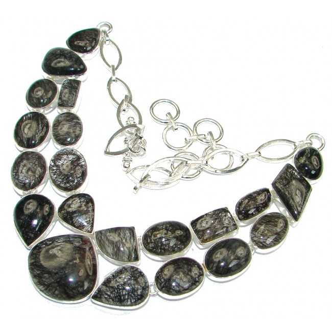 Natural Beauty! Black Tourmalinated Quartz Sterling Silver necklace