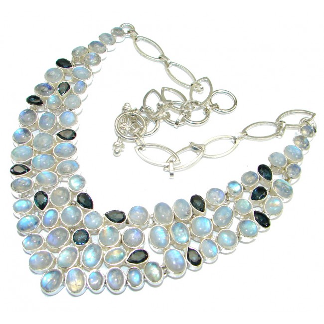 Secret Beauty! White Fire Moonstone Sterling Silver necklace