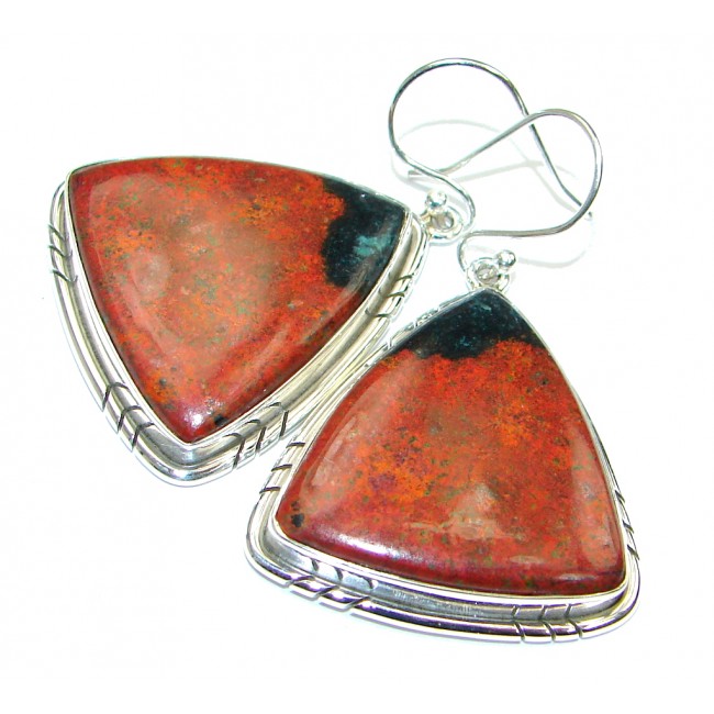Big! Excellent Red Sonora Jasper Sterling Silver Earrings