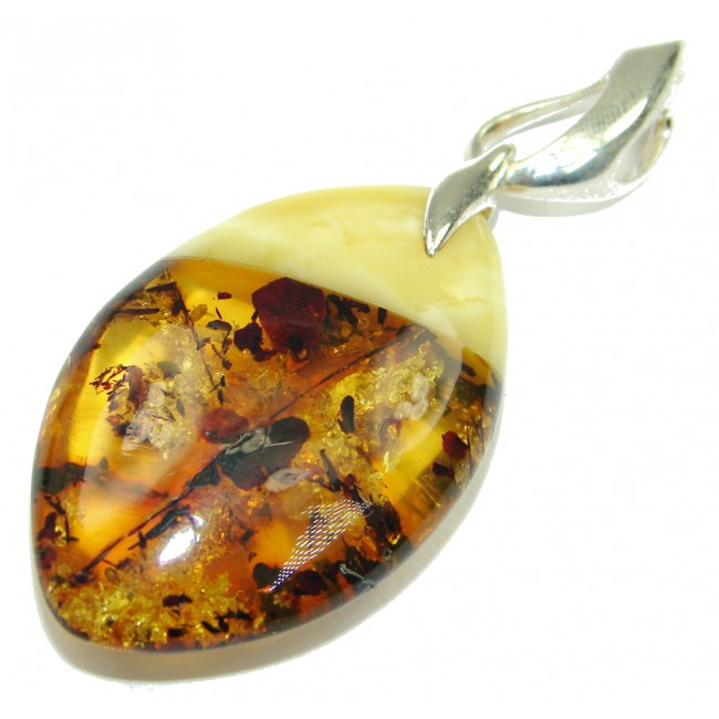 Exclusive Design! AAA Baltic Polish Amber Sterling Silver Pendant