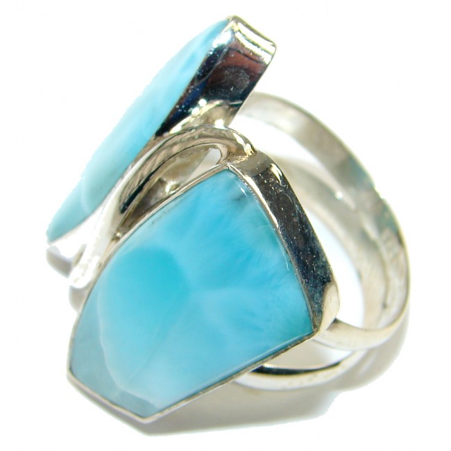Beautiful Style! AAA Blue Larimar Sterling Silver Ring s. 11