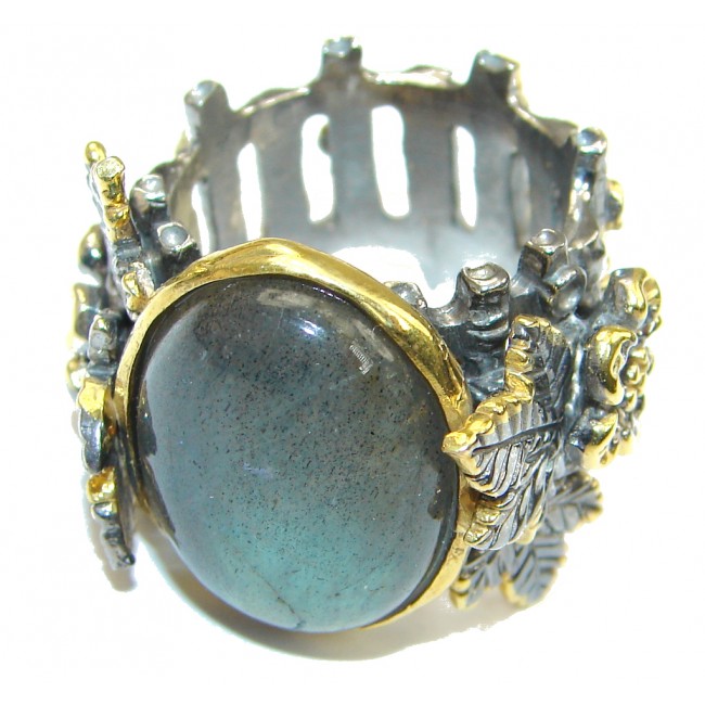 Incredible Style! AAA Labradorite, Gold Plated, Rhodium Plated Sterling Silver Ring s. 8 1/4