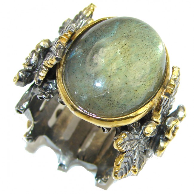 Incredible Style! AAA Labradorite, Gold Plated, Rhodium Plated Sterling Silver Ring s. 8 1/4