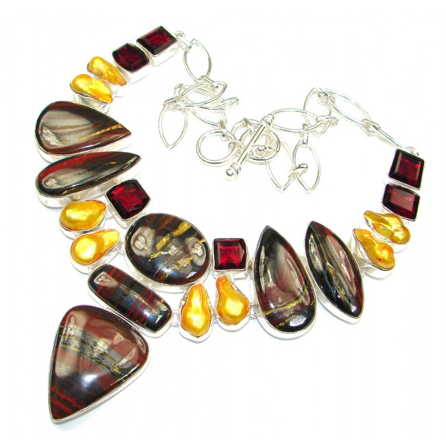 Excellent AAA + Iron Tigers Eye Sterling Silver necklace