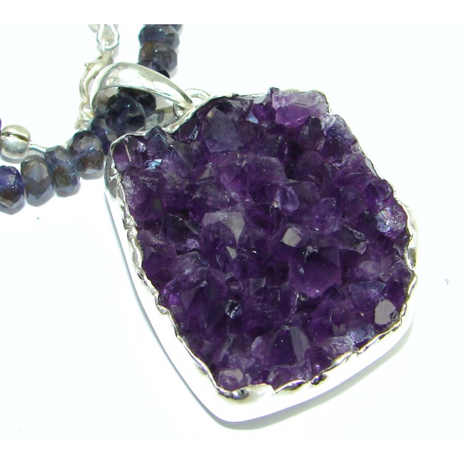 Fashion Design! Purple Amethyst Cluster Sterling Silver necklace