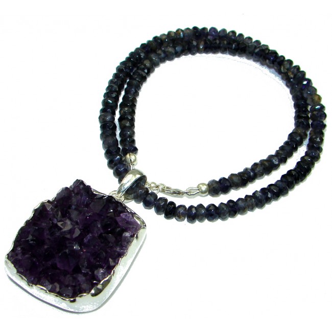 Fashion Design! Purple Amethyst Cluster Sterling Silver necklace