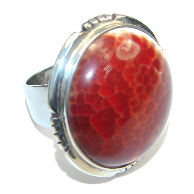 Beautiful Design! Mexican Fire Agate Sterling Silver ring s. 6